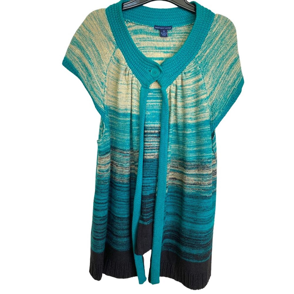 Westbound Woman Teal and Black Ombre Striped Knit Long Line Sweater Vest Size 2X